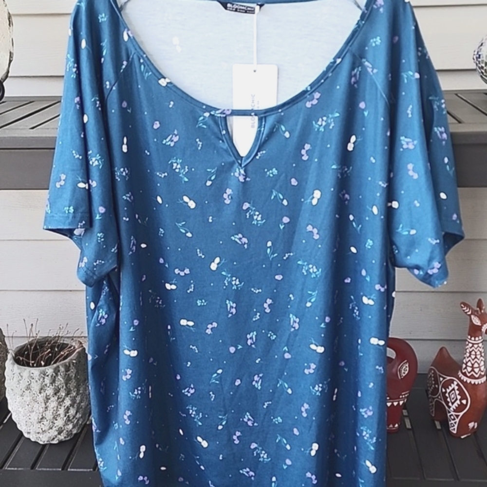 NEW BloomChic teal Ditzy floral top 2x